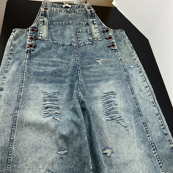 Easel Sanforized Washed Denim Overalls Slouchy Relaxed Oversized M Wide Leg - Picture 7 of 16